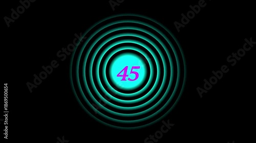 Illustration radio waves 45 animation. on black background. concentric circles creating a ripple effect.....