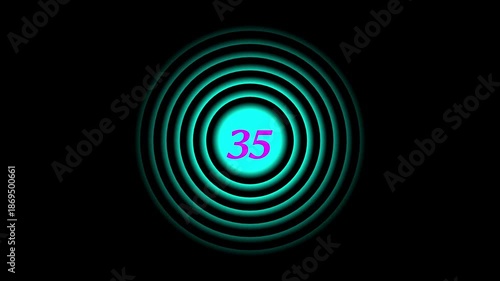 Illustration radio waves 35 animation. on black background. concentric circles creating a ripple effect.....