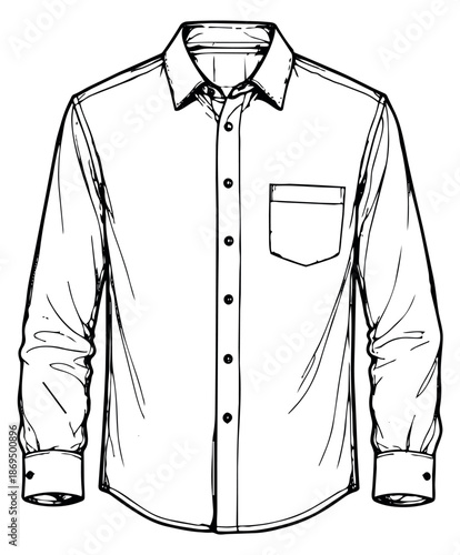 Hand drawn illustration of a men's dress shirt depicting formal menswear for fashion design