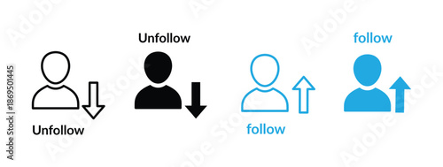 Follow and unfollow button on social networking site. Get and lose follower. Social media following and unfollowing concepts with icons.