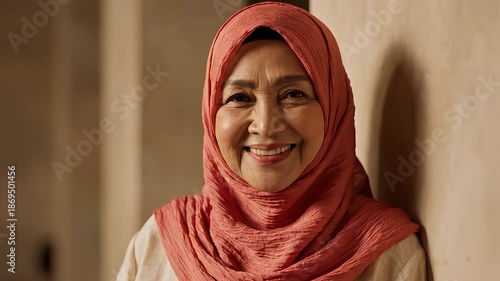 Wallpaper Mural Joyful Woman Wearing Red Hijab Smiling. Torontodigital.ca