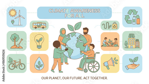 Diverse group of people caring for planet Earth together.