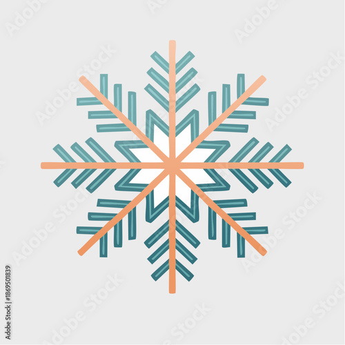 Minimalist snowflake icon in a gradient of teal and coral, symbolizing winter and festive celebrations