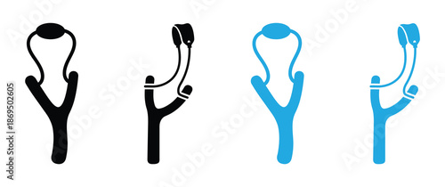 Toy catapult slingshot Stock. Slingshot Icon, Catapult Ging Hand Powered Y Shaped Projectile Weapon Vector Art Illustration.