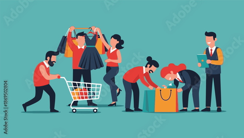 People shopping together in a vibrant retail environment from a high viewpoint