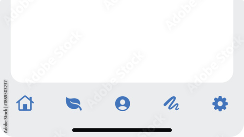 Mobile bottom tab bar navigation UI mockup. App interface template for smartphone screens, customizable menu design for home, profile, settings. Bottom UX template wireframe kit