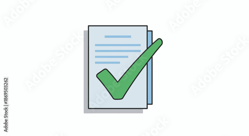 A green checkmark on a document illustration symbolizing approval or validation