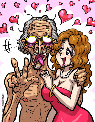 派手な高齢男性と若い女性の年の差カップル