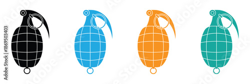 Hand Grenade Vector Silhouette Icon - Military Weapon or Explode Symbol. Vibrant colorful grenade icons in modern style. Hand grenade icon Isolated flat vector in outline. 