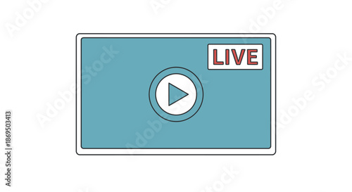 A live video play button icon appears on a blue rectangular screen.