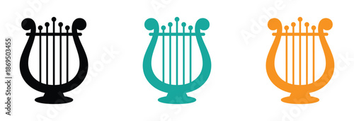Lyre harp icon set. vector flat style harp musical instrument icon. Set of Collection Classic Lyre Harp Type And Vector Icon Simple Design With Isolated Background. 