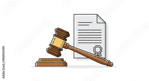 Judge's gavel resting on a document with a wax seal, symbolizing law and justice in a formal setting