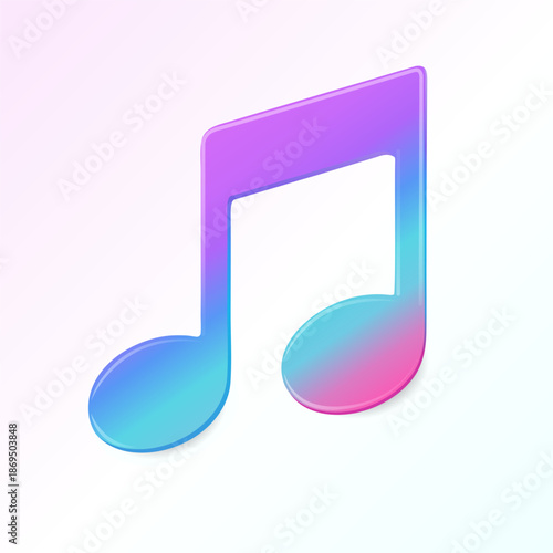 Vibrant Purple and Turquoise Gradient Musical Note Icon. Modern Minimalist Double Note Vector Illustration for Music Apps, Audio Branding, Social Media, and Digital Art Decoration EPS 10