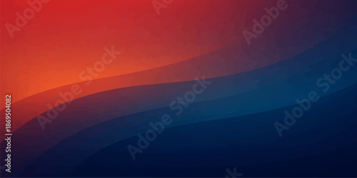 An abstract colorful background featuring vibrant blue waves and a beautiful sunset sky with orange clouds over the horizon at dusk