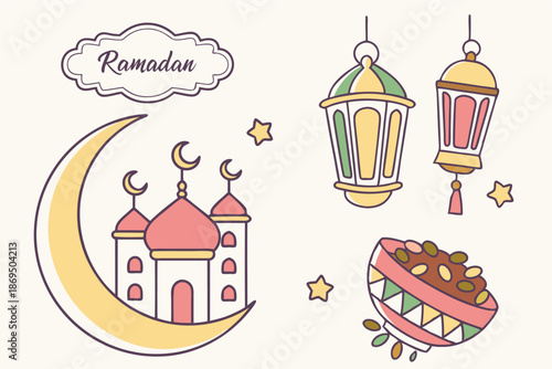 Ramadan Sticker Set With Mini Lanterns Crescent