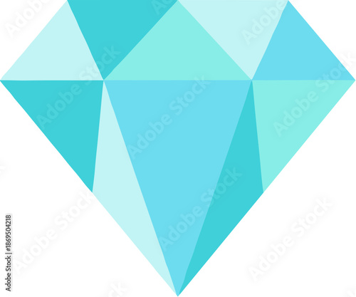 Flat Style Light Blue Diamond Gemstone with Facets Mineral Illustration