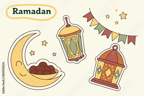 Ramadan Sticker Set With Mini Lanterns Crescent