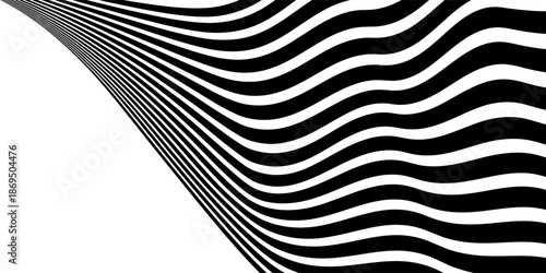 Black on white abstract perspective line wave stripes with 3d dimensional effect isolated on white background. eps10