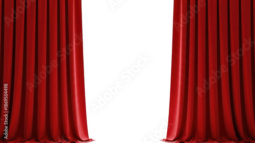 Red Velvet Curtains Opening Isolated on Transparent Background