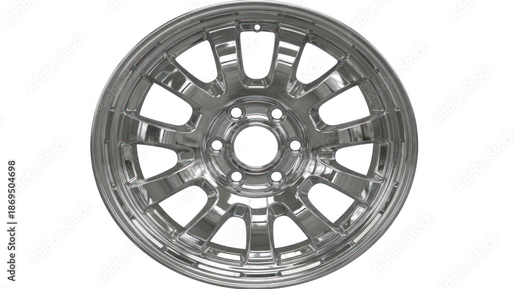 Fototapeta premium Shiny Chrome Car Wheel Rim isolated on transparent background