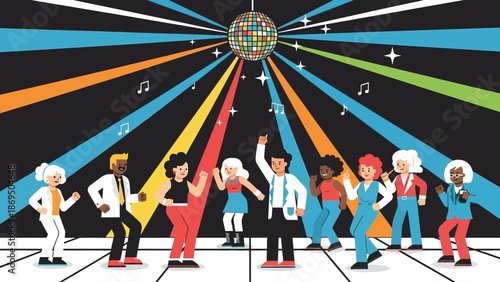 Celebrating a diverse group of people dancing together in a colorful circle against a radiant mural background.