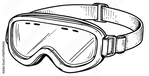 Hand drawn line art illustration of a ski goggle depicting winter sports equipment for outdoor activities