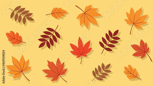 Autumn Leaves Create a Warm Mosaic Over a Golden Background with Varied Colors.
