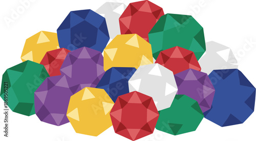Colorful Flat Style Pile of Gemstones Treasure Decorative Illustration