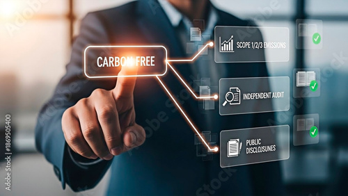 A businessman selecting a carbon free option for sustainable business practices