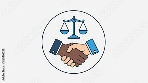 Handshake with Scales of Justice, Partnership Agreement, Legal Business Deal