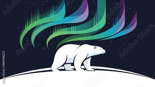 Polar Bear on White Background with Colorful Sound Waves, Illustration