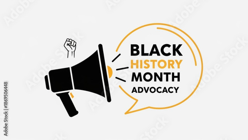 Black History Month Advocacy Megaphone with Raised Fist on White Background