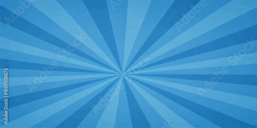 An abstract blue sunburst background design featuring bright radial light rays and a vintage starburst pattern for a retro vector wallpaper illustration