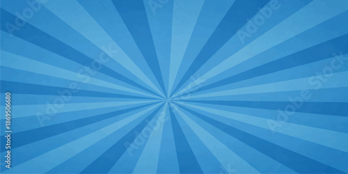 Abstract blue sunburst background featuring a bright radial ray design with vintage grunge texture and retro star pattern vector illustration for a light beam wallpaper backdrop