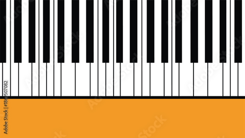 Simple graphic background featuring a seamless pattern of black and white piano keys with a solid orange border at the bottom.
