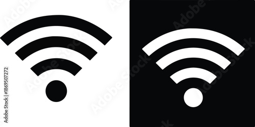 Wireless signal icons indicating connectivity status with contrasting black and white backgrounds for digital technology themes