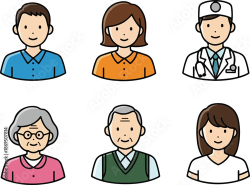 Diverse group of professional individuals including a teacher a doctor an engineer a nurse an older adult and a student representing teamwork and