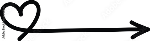 Minimalist black line heart with arrow on white background symbolizing love connection and commitment for romantic themes