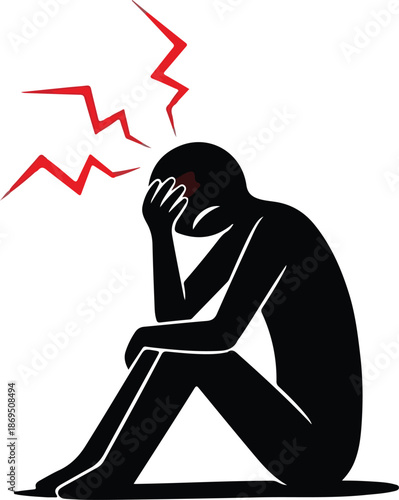 Sad person sitting with head in hands expressing stress or anxiety in a minimalistic health and mental well being concept