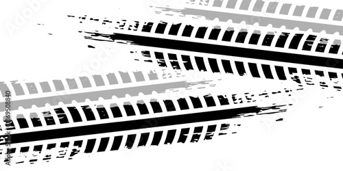 Tire track. Car, bike, motorcycle tyre mark with grunge effect isolated on white background. Wheel footprint on the road