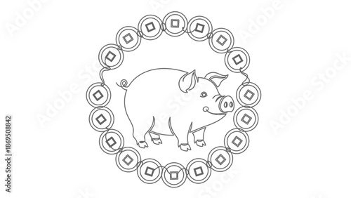 Pig surrounded by coins