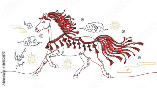 running horse with red mane and tail
