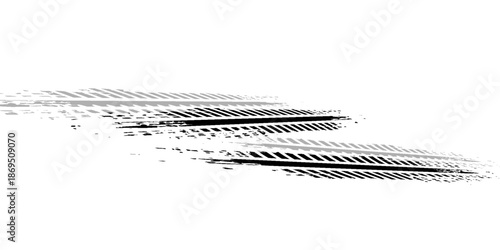 Tire track. Car, bike, motorcycle tyre mark with grunge effect isolated on white background. Wheel footprint on the road