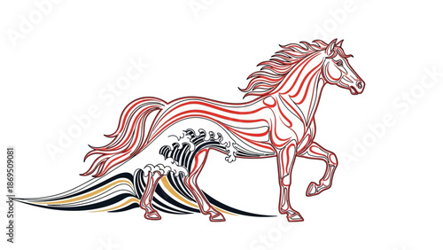 multicolored horse running wave tail