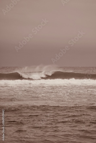 Dramatic sea landscape with crashing waves. Raw power of nature background.