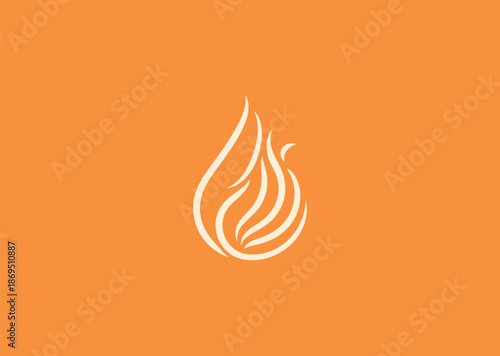 An abstract flame illustrated in a single flowing line, symbolizing passion, motion, simplicity, warmth, and creativity