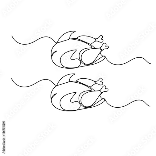 Continuous line drawing of roasted turkey for Thanksgiving dinner vector illustration 
