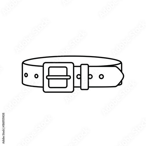 A simple line drawing of a belt with a square buckle and holes for adjustment.