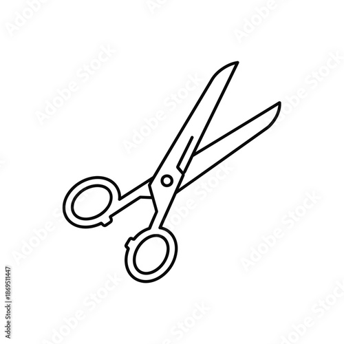 A simple black and white line drawing of a pair of open scissors.