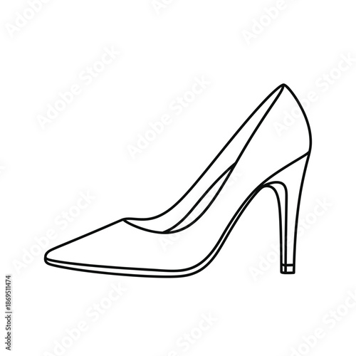 A simple black and white line drawing of a classic high-heeled pump shoe.